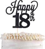 1 Pack Happy 18th Cake Topper Black Glitter Number 18 Eighteen Birthday Cake Pick Decorations for Cheers to 18 Years Old 18th Birthday Wedding Anniversary Party Supplies Black