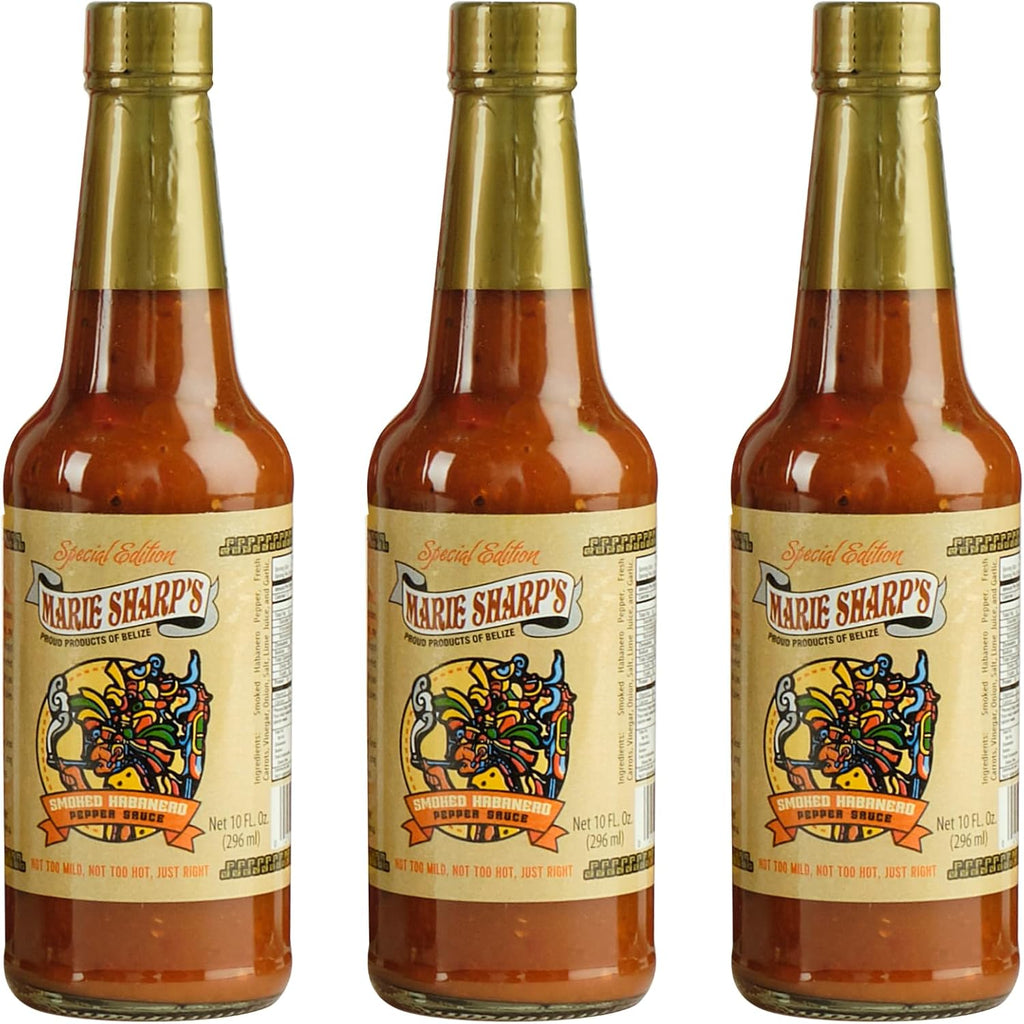 Marie Sharp’s Smoked Habanero Pepper Sauce, 10 oz – Belizean Hot Sauce with Bold Smoke & Heat – All-Natural, Gluten-Free (Pack of 3)