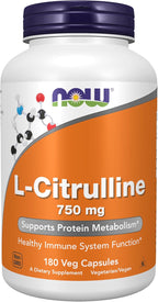 NOW Foods Supplements, L-Citrulline 750 mg, Supports Protein Metabolism*, Amino Acid, 180 Veg Capsules
