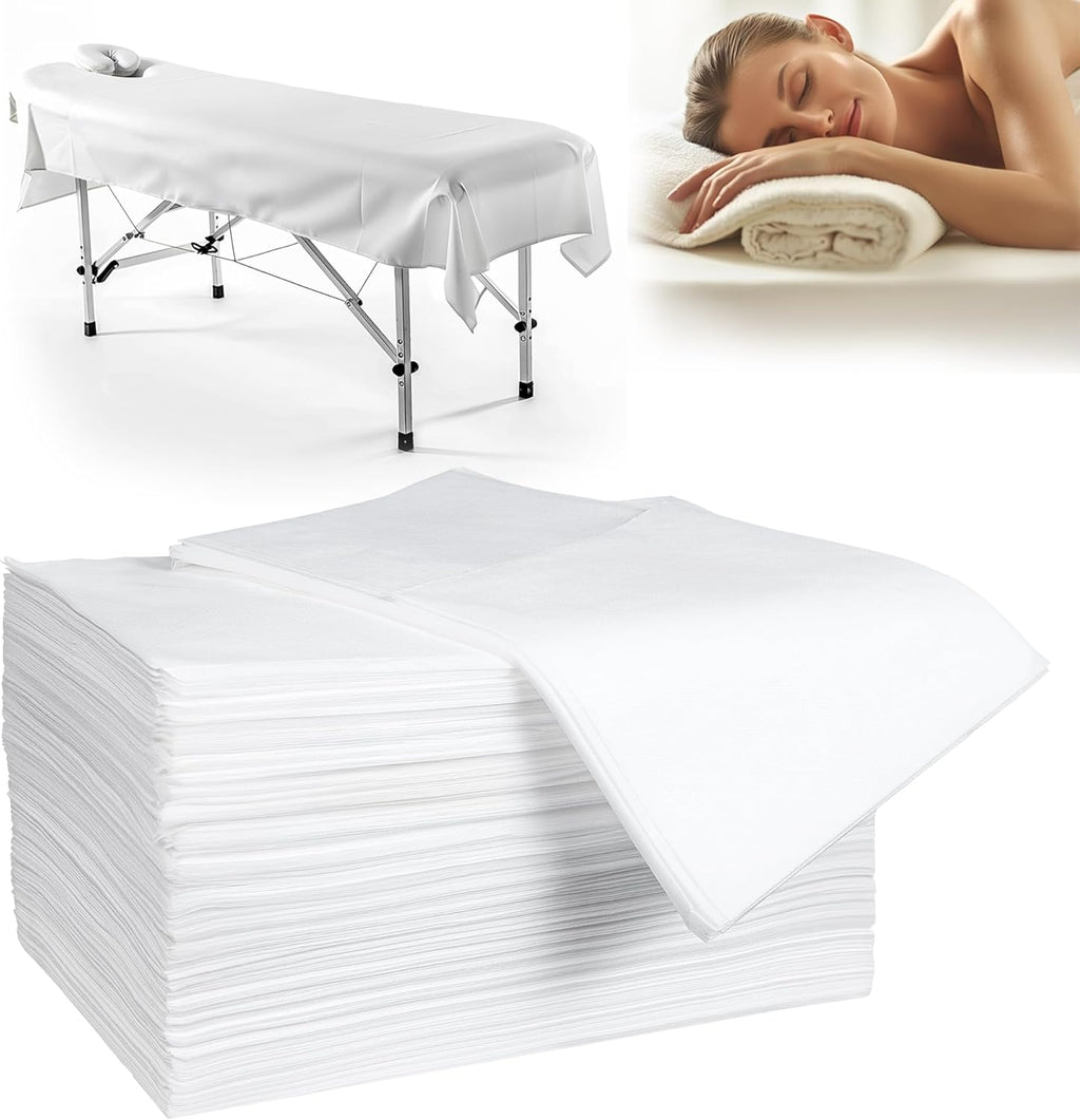 100 Pack 31" x 71" Disposable Non-Woven Massage Table Bed Covers - 2-Ply Waterproof Spa Sheets for Facial, Tattoo & Waxing.