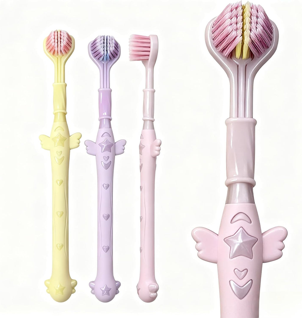 3-Sided Toothbrush Set, 7.4 Inch, 360 Degree Cleaning, 3 Pieces Manual Toothbrushes for Sensory and Autism Care, Complete Teeth and Gum Care