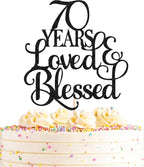 70 Years Loved Cake Topper - Black Glitter 70th Birthday Cake Decorating Supplies, Perfect for 70th Anniversary or Birthday Photo Booth Props