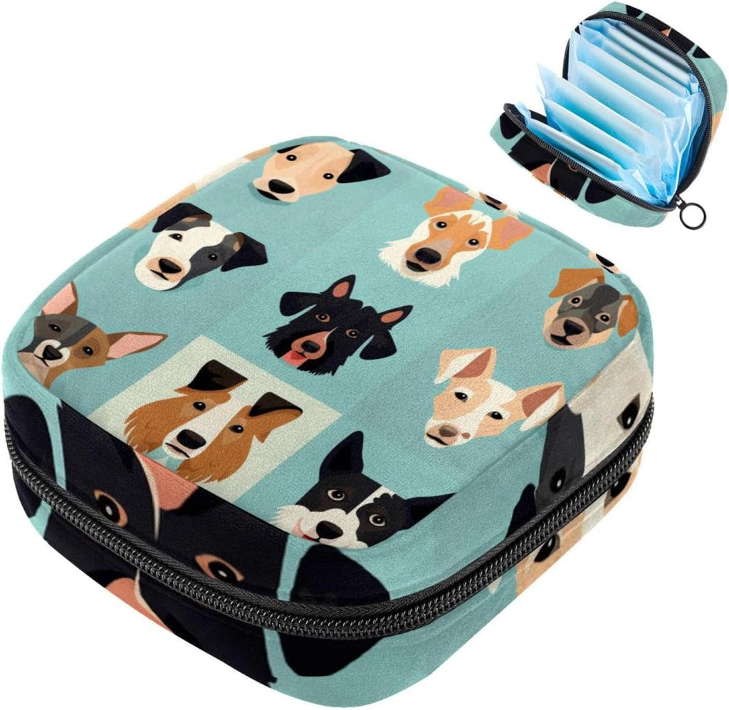 Sanitary Napkin Storage Bag,Period Bag,Pad Bag,Animal Dog Face Cartoon,Period Pouch