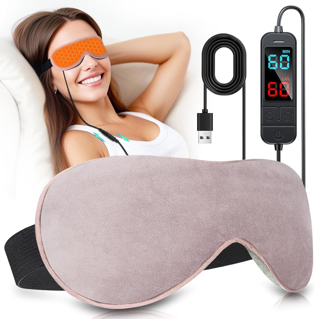 Heated Eye Mask for Dry Eyes, Stye & Migraines Relief - USB Electric Warm Compress with 20 Temp/Time Settings, Washable Flaxseed Cover for MGD, Blepharitis & Eye Strain