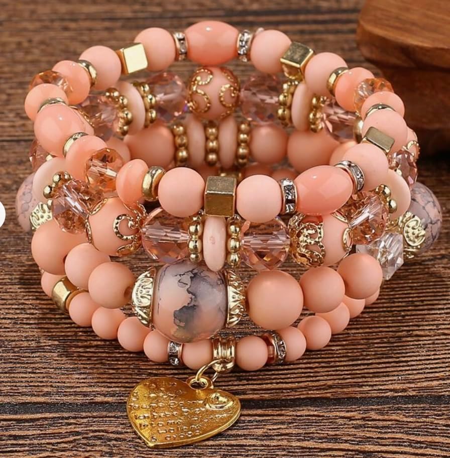 Women Beaded Bracelet Set | Colorful Boho Stackable Trendy Design with Crystal Accents Multilayer Bangle Bracelet | Fashion Stretch Braclets Jewelry for Women