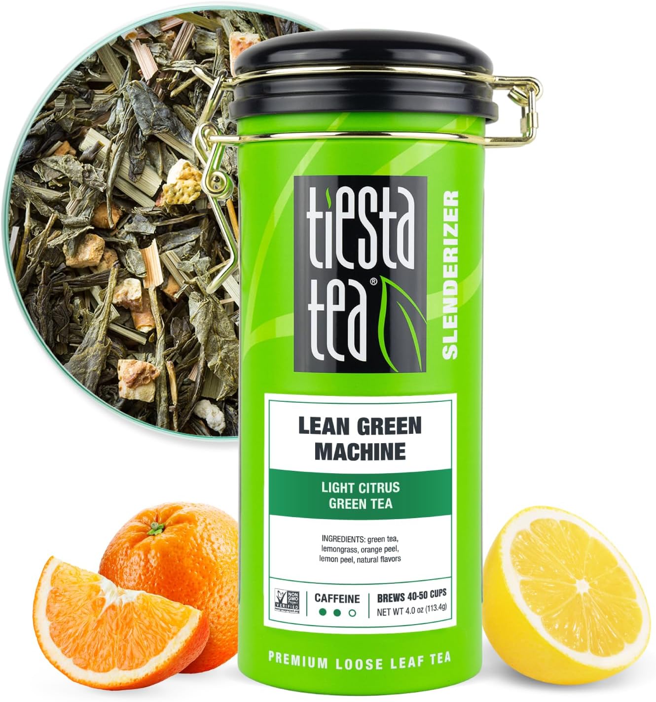 Tiesta Tea - Lean Green Machine, Loose Leaf, Light Citrus Green Tea, Premium Loose Leaf Blend, Medium Caffeinated, Brews Up to 50 Cups, 4 Ounce Refillable Tin
