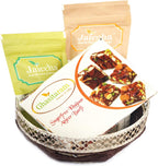 Ghasitaram Gifts Diwali Gifts Round Basket of Almonds, Raisins and Sugarfree Bites