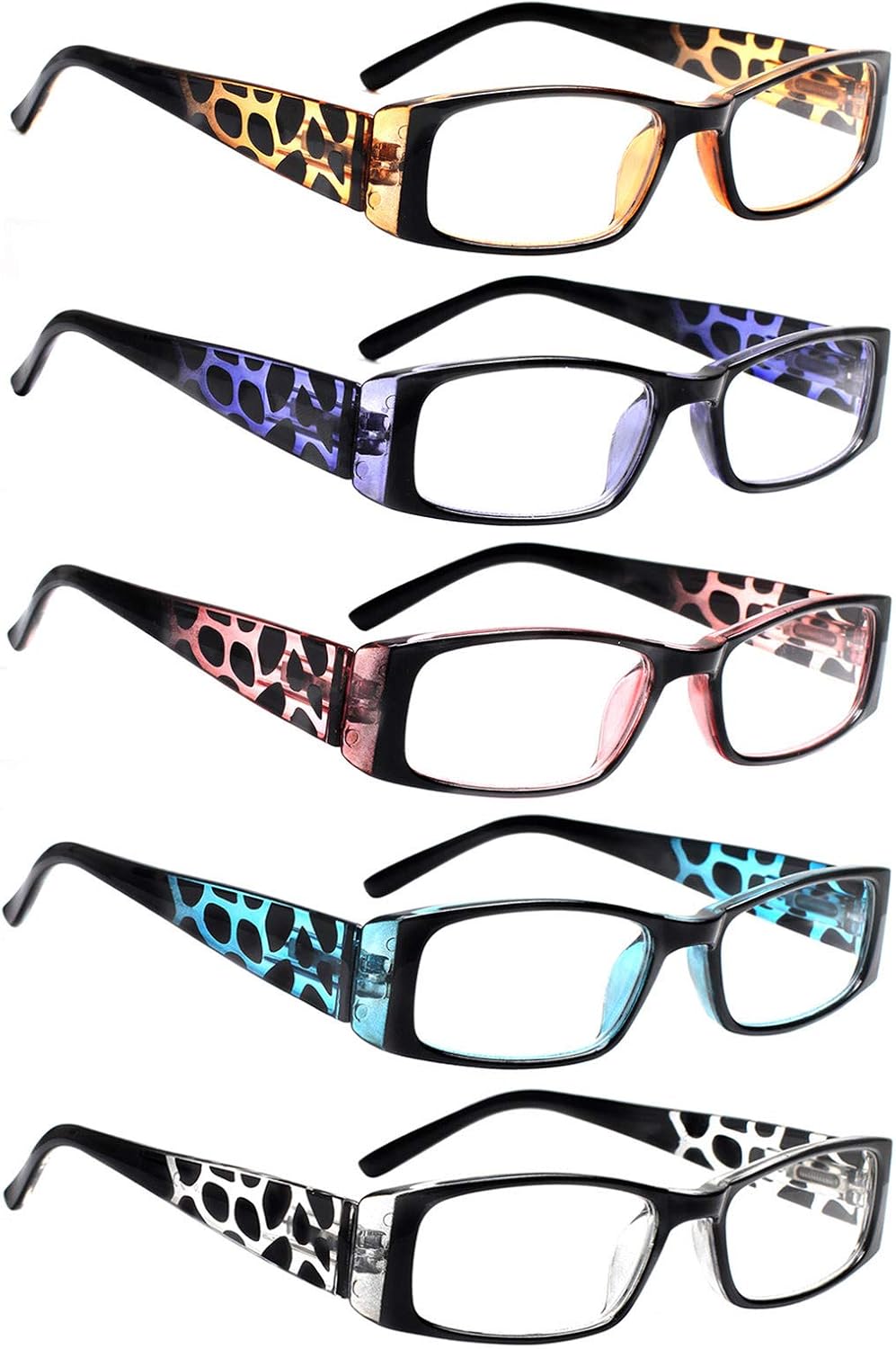 5 Pack Spring Hinge Reading Glasses Rectangular Fashion Quality Readers for Men and Women (multicolour, 2.50)Medium