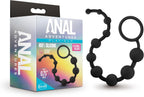 Blush Anal Adventures 12.5" Beginner's Soft Anal Beads - 10 Graduated Silicone Anal Beads w/O-Ring Pull Loop - Anal Training Beads for Adult Sex Toys Men Women & Couples Bum Plugs - Black