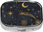 Square Pill Case Small Pill Box with Mirror Pocket 2 Compartment Vitamin Pill Medicine Case Organizer Pill Containers for Traveling Moon and Stars