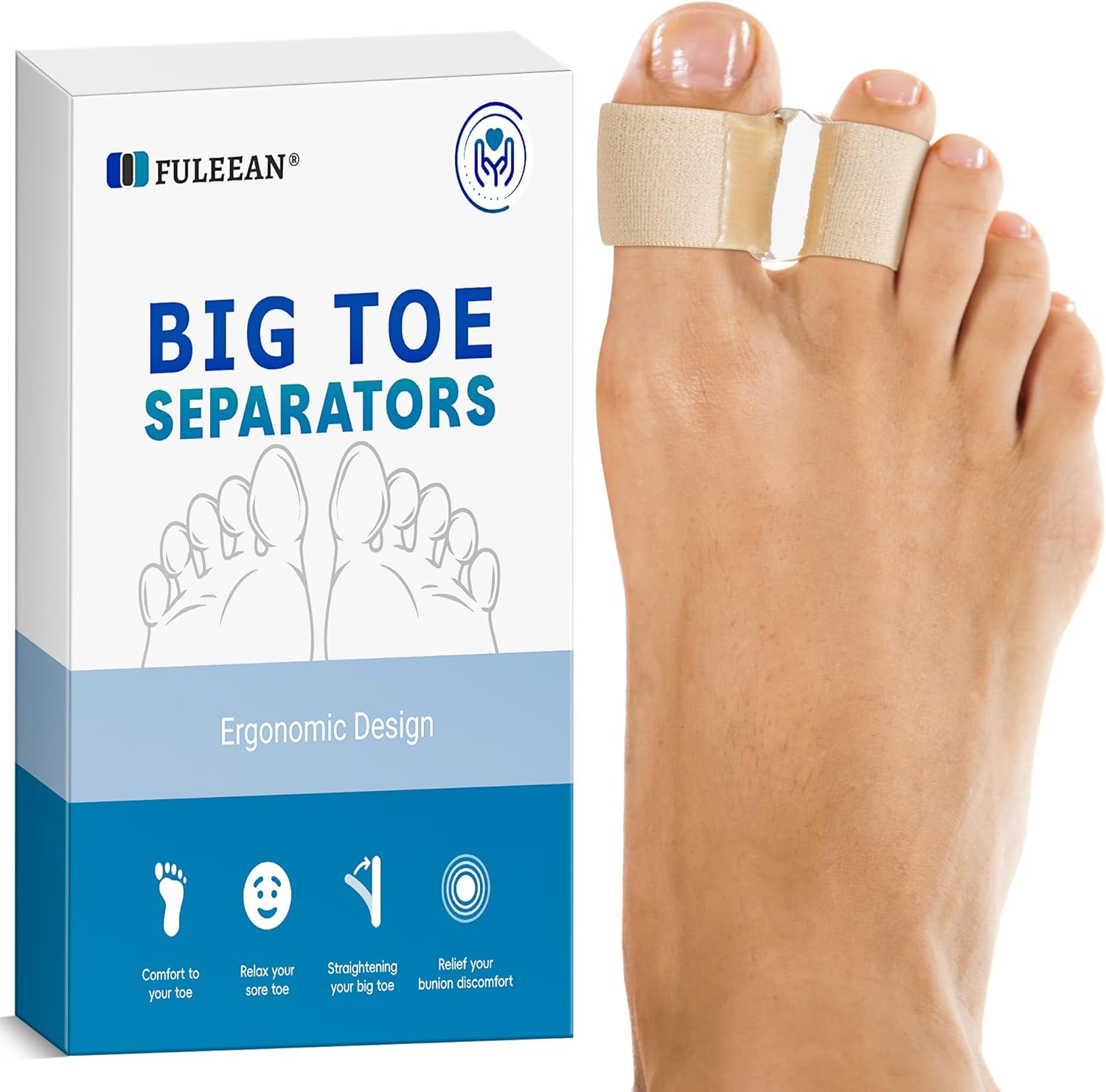 Big Toe Spacer/Corrector,Overlapping Toes, Bunion Pain Relief, Toe Alignment, Soft Silicone/Gel, 2 Loop,Day Night Wear,3 Sizes,Comfortable, Washable. (Beige, MIDDLE: WOMEN 9.5-11 /MEN 6.5-9)