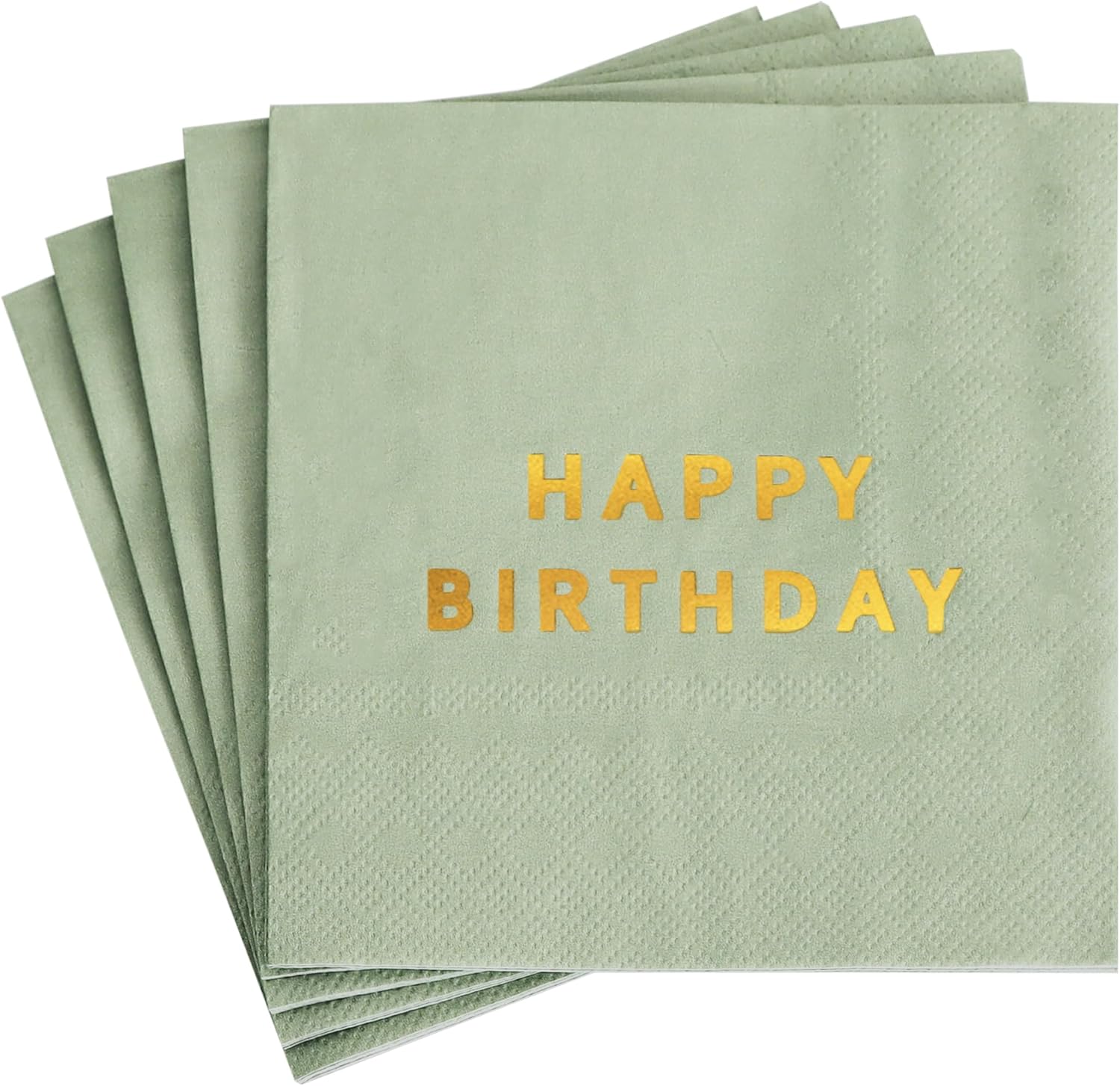 Vuzvuv 52 Pack Gold Foil Happy Birthday Cocktail Napkins - Birthday Party Dinner Hand Napkin for Party Supplies Decorations Table Decor for women man(5" Folded 3 Ply-Sage Green)