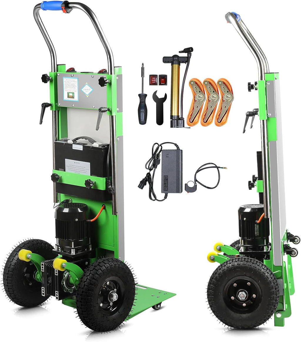 Electric Stair Climbing Hand Truck, 900lbs Capacity, 1250W Motor, 3-Speed Adjustable, Green, Stair Climber, Hand Truck