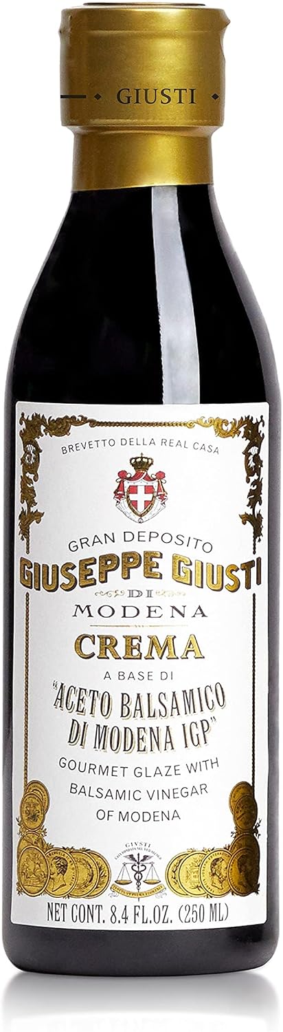 Giusti Balsamic Glaze Based on Thick Balsamic Vinegar of Modena – Italian Gourmet La Crema Reduction, Smooth & Velvety Drizzle for Meat, Cheese, Salads & Desserts - 8.45 fl oz (250 ml) - Pack of 1