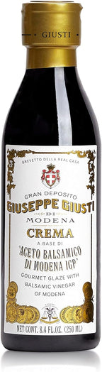 Giusti Balsamic Glaze Based on Thick Balsamic Vinegar of Modena – Italian Gourmet La Crema Reduction, Smooth & Velvety Drizzle for Meat, Cheese, Salads & Desserts - 8.45 fl oz (250 ml) - Pack of 1