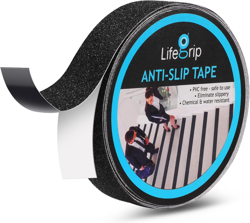 Lifegrip Anti Slip Traction Tape, 1 Inch x 15 Foot Friction Tape - Best Grip, Abrasive Adhesive for Stairs, Tread Step, Indoor, Outdoor (Friction Tape, 1" X 15')