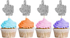 24PCS Middle Finger Cupcake Toppers, Divorce Party Cake Decorations, Funny Dessert Dessert Picks, Women Birthday Party Decoration - Sliver Glitter