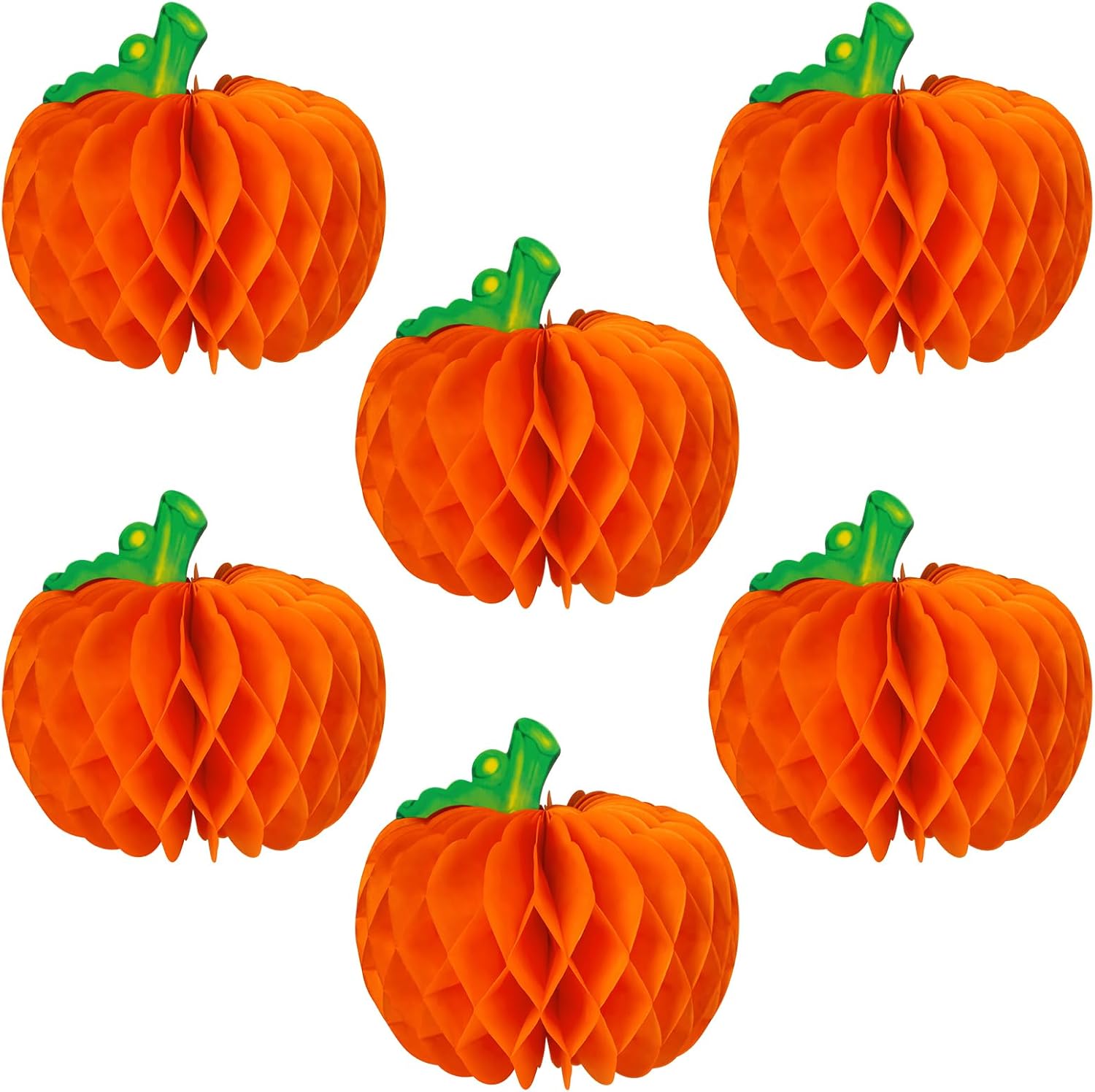 6 Pcs Pumpkin Honeycomb Decorations, Thanksgiving 3D Pumpkin Table Centerpieces, Fall Honeycomb Paper Tissue Balls for Halloween Thanksgiving Party Decor Harvest Festival Supplies