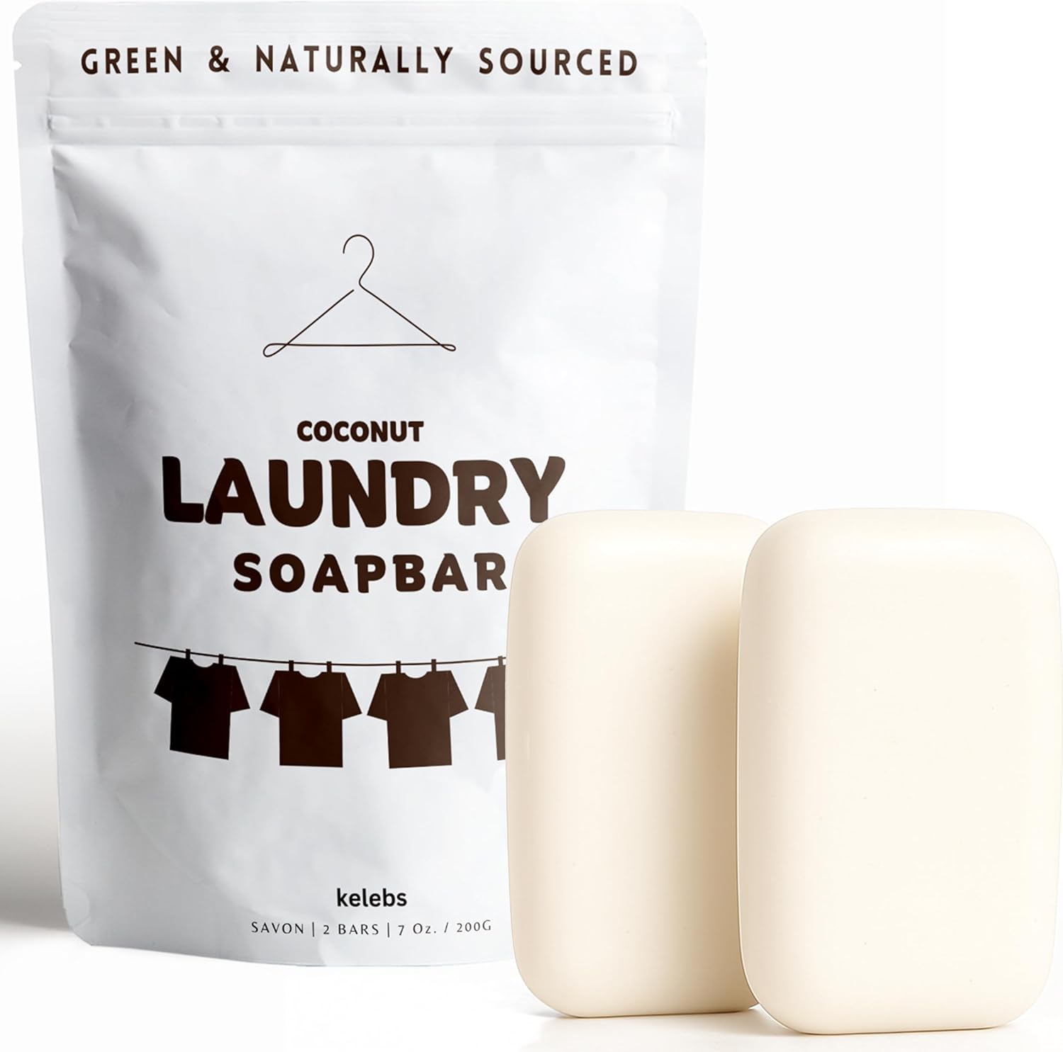 Kelebs Natural Laundry Soap Bar for Sensitive Skin with Organic Coconut - Delicate Laundry Stain Remover for Clothes, Underwear, Collar - Gentle Baby Laundry Soap | 2 Bars