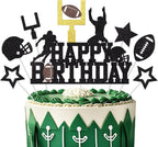 Football Cake Topper, Happy Birthday Cake Topper, Football Cake Decorations, Football Theme Birthday Party Cake Decor Supplies for Boys Men, Black Glitter Cake Decoration