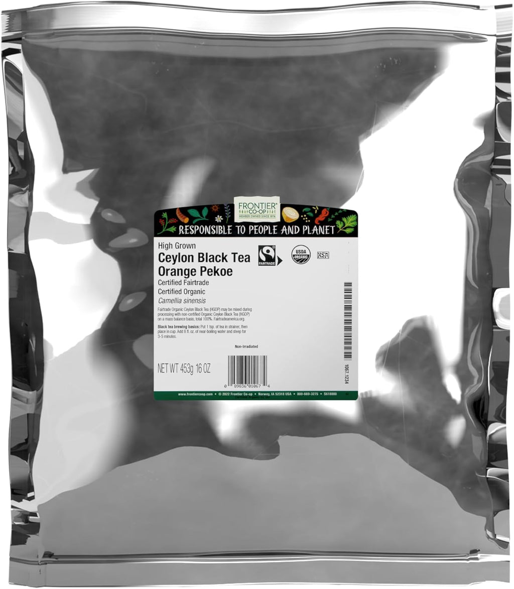 Frontier Co-op Organic Ceylon Black Tea, 1-Pound Bulk, High-Grown Orange Pekoe, Medium-Strong Tea Body, Kosher, Fair Trade