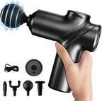 LEERCON Deep Tissue Massage Gun Portable, Mini Electric Muscle Massager, Suitable for Relieving Back, Neck and Body Pain, with 4 Heads and 6 Speeds, Black