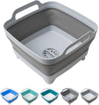 Tiawudi Dishpan for Washing Dishes, 2.4Gal/9L Wash Basin with Draining Plug Carry Handles, Collapsible Bucket for Cleaning, Portable Sink, Foldable Plastic Tub, 1PC