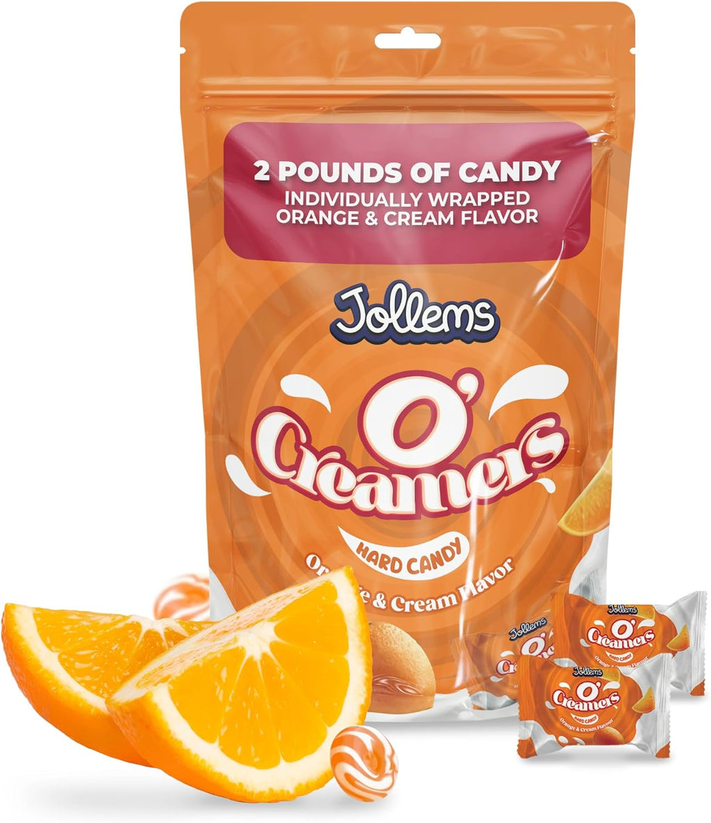 Jollems O’ Creamers Orange & Cream Flavored Hard Candy | Individually Wrapped | 2 Pound Bulk Bag