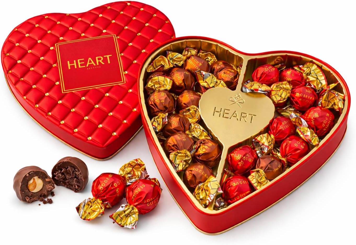 Premium Italian Chocolate Truffles Gift Box - Heart Shaped Valentine's Day Gourmet Assortment - Milk Chocolate Hazelnut & Dark Chocolate Luxury Collection - Anniversary Birthday Gift for Women Men