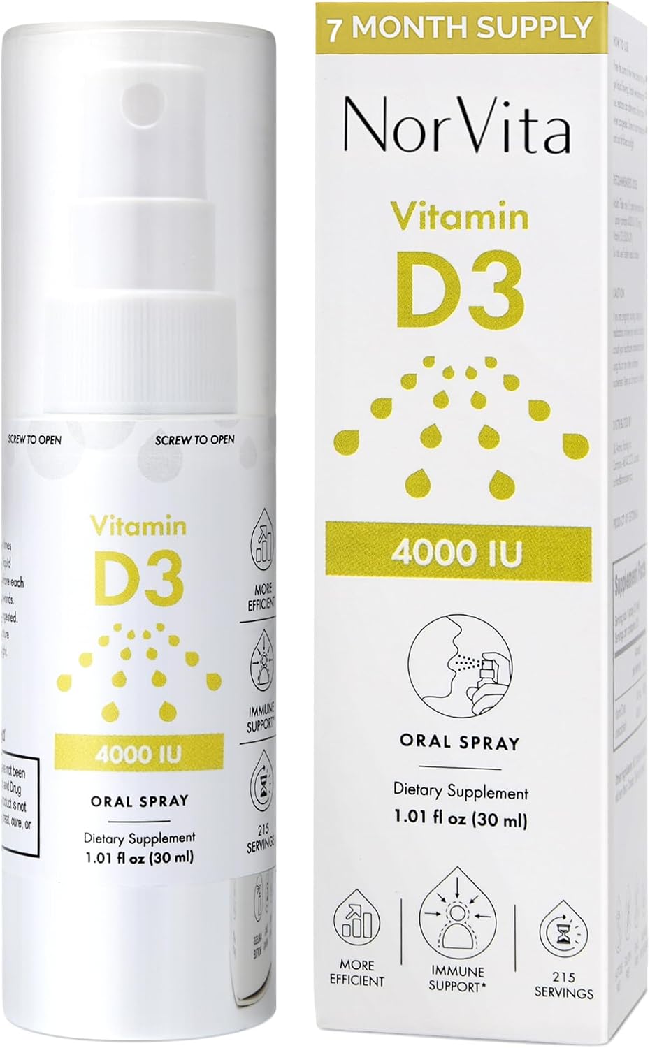 Vitamin D3 Spray 4000 IU (215 Servings) - High Absorption, Vegan, Supports Bone & Immune Health, Calcium Absorption - Daily Oral Vitamin D Spray