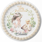 7.5 Inch Edible Cake Topper – First Holy Communion Girl Birthday Party Collection of Edible Cake Decorations round