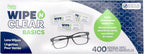 Flents Lens Wipes, Wipe 'N Clear Basic, 400 Count, Pre-Moistened, Streak-Free, Safe for Glasses, Sunglasses, Gentle Cleaning, Clear Vision, Streak-Free, Individually Wrapped for Travel & Convenience