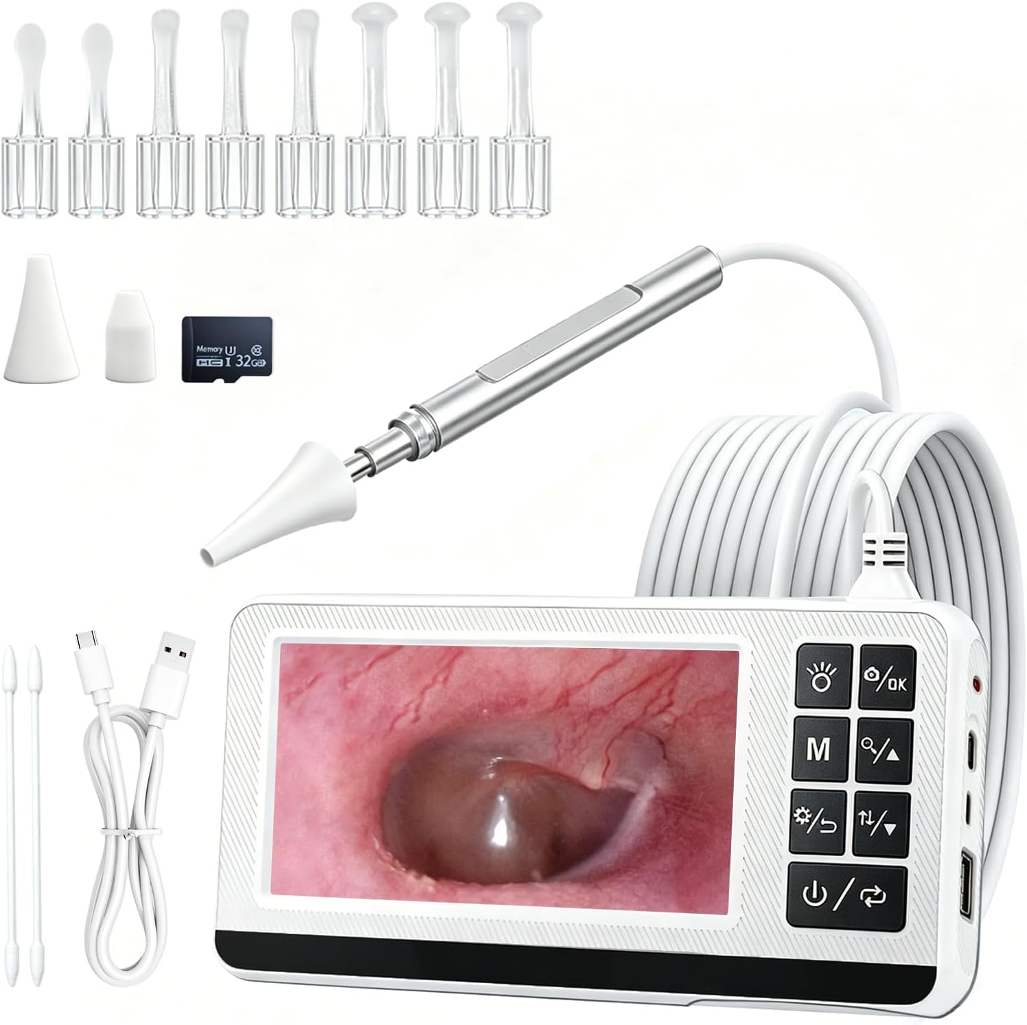Digital Otoscope with 4.5" HD Screen, Visual Ear Wax Removal Tool with 32GB Card, 3.9mm Ear Camera, 3-Level Adjustable Lights, Gyroscope Stabilization, No App or WiFi Needed