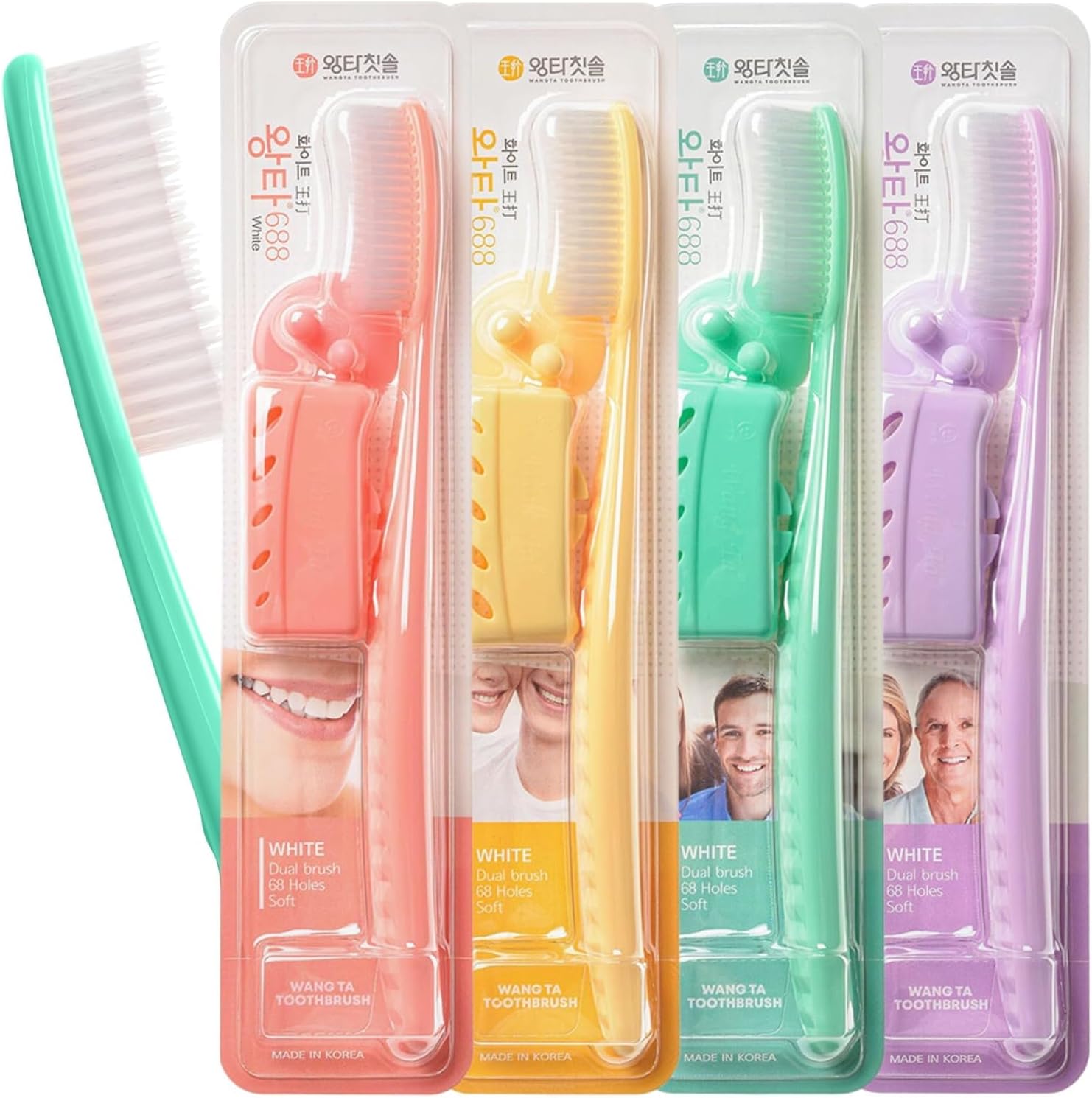 WANGTA Toothbrush 4pcs, Twice as Wide as Regular Brush Head, Wide Toothbrush, Long Brush Head, More Comfortable and Easier Brushing (White Brush)