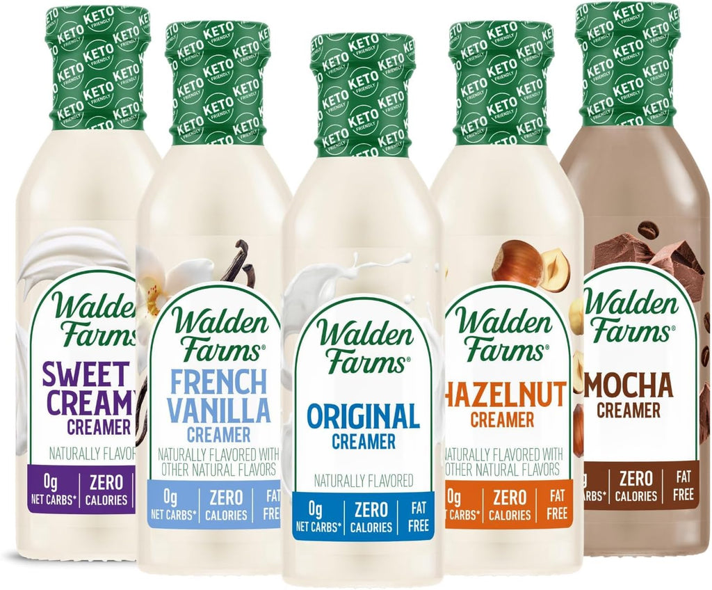 Walden Farms Coffee Creamers Variety Pack - Original, Sweet Cream, Mocha, Hazelnut & French Vanilla – Zero Calorie, Dairy-Free, Low Carb, Keto-Friendly, Sugar-Free – 5-Pack, 12 oz Bottles
