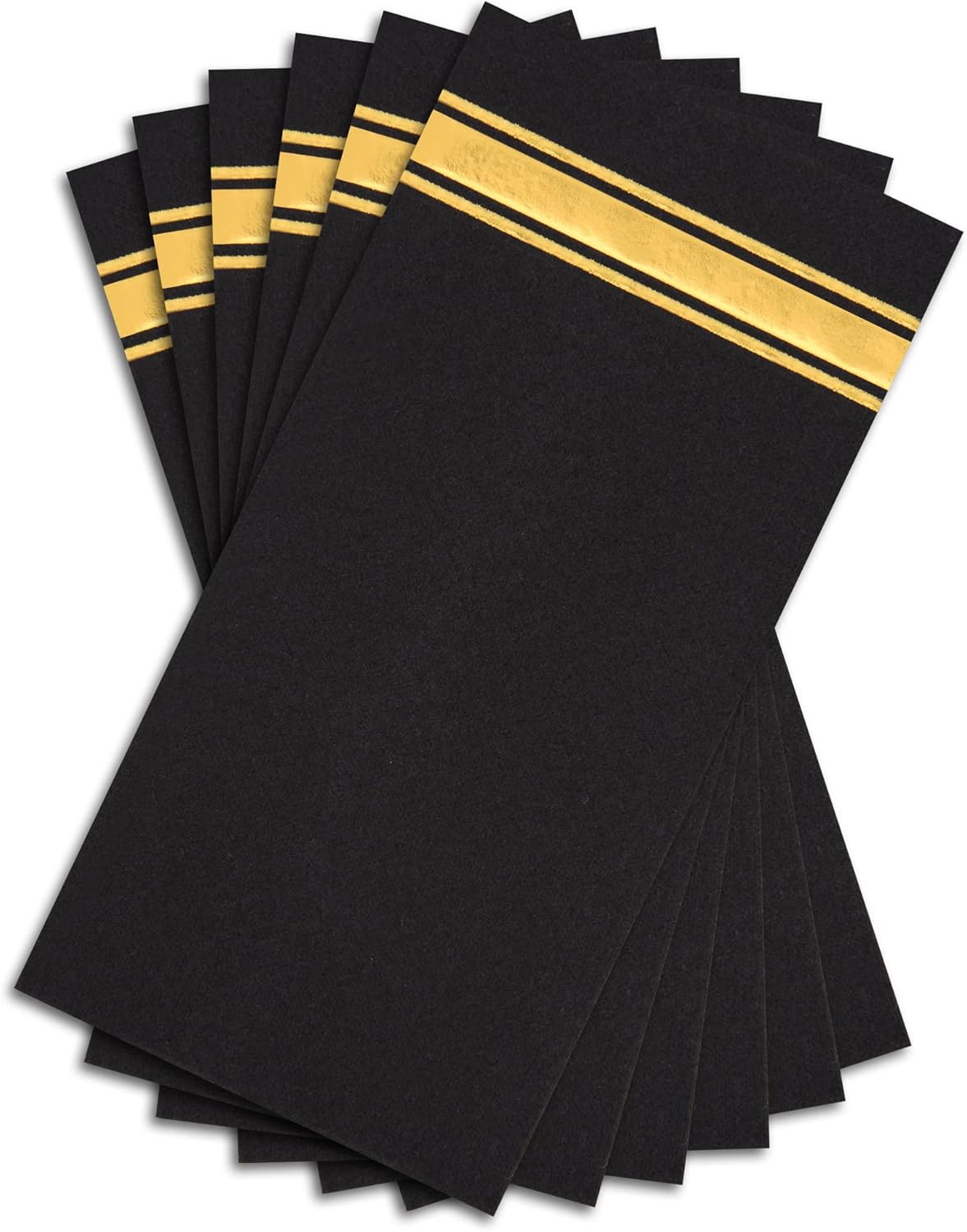 Shiny Gold on Black Disposable Dinner Napkins, Linen-like Feel, Soft Fluff Pulp Paper - 50 Pack, 8.5" x 4" - Style Name: Bold Bliss