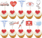 Rsstarxi 36 Pack Nurse Cupcake Toppers Nurse Decorations for Party Ambulance Helicopter Medical Instruments Cupcake Picks for Medical Nurse Theme Grad Birthday Party Cake Decorations