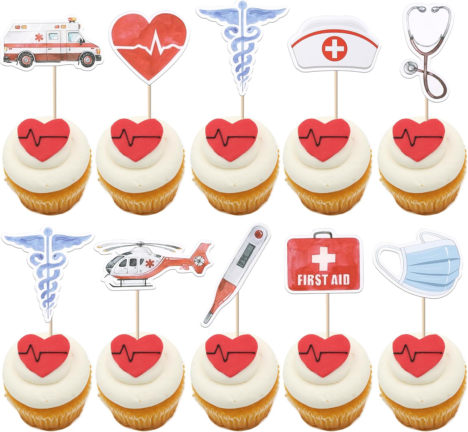 Rsstarxi 36 Pack Nurse Cupcake Toppers Nurse Decorations for Party Ambulance Helicopter Medical Instruments Cupcake Picks for Medical Nurse Theme Grad Birthday Party Cake Decorations