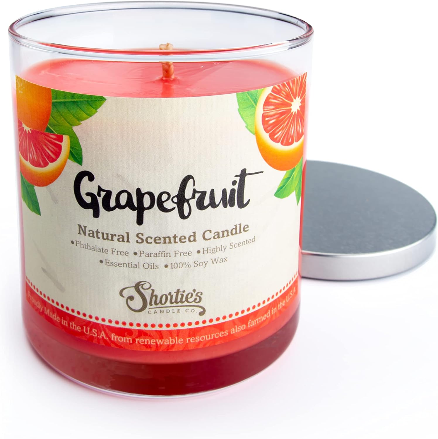 Grapefruit Highly Scented Natural Soy Candle, Essential Fragrance Oils, 100% Soy, Phthalate & Paraben Free, Clean Burning, 9 Oz.