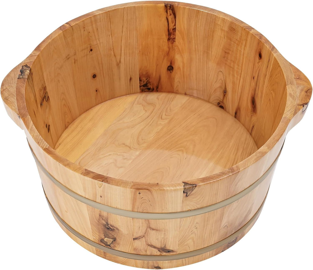 Eapmic Wooden Foot Bath Bucket, Feet Massage Barrel, Solid Wood Round Foot Soak Tub, Home Sauna Feet Basin, Pedicure Barrel for Spa, Massage, Sauna (B)