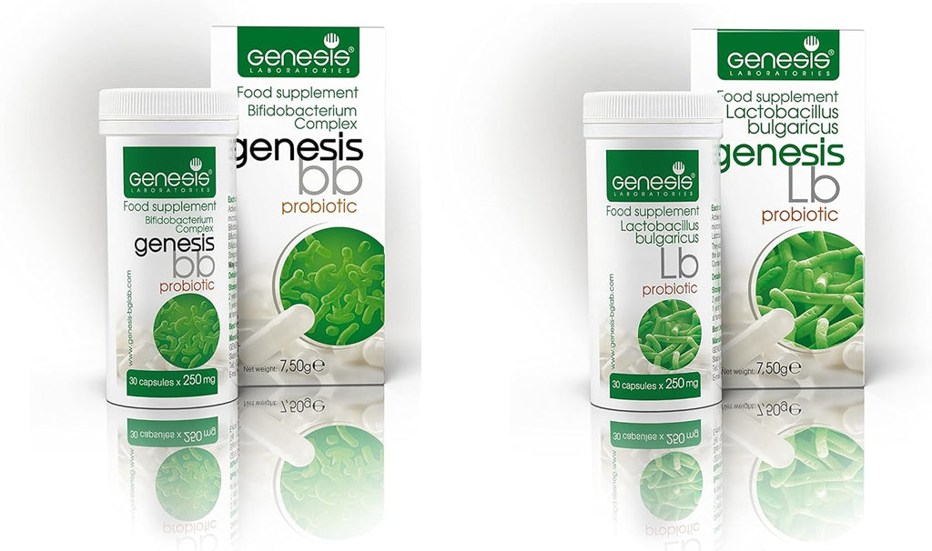 Super Pack of 2 Genesis Probiotics: Genesis Bifidobacterium Complex BB Probiotic 30 Capsules of 240 mg and Genesis LB Probiotic 30 Capsules of 240 mg