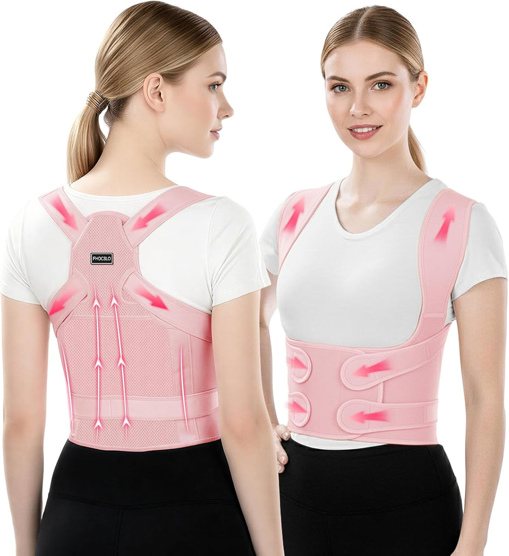 Back Brace Posture Corrector for Women and Men, Full Back Support Straps Straightener, Hunchback Improve Posture-Shoulder, Lumbar and Upper Lower Back Pain Relief (Pink, M)