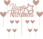 Sotpot 13PCS Rose Gold Glitter Happy Retirement Cake Topper with Heart Cupcake Toppers Retirement Cake Decoration for Retired Party Cake Decoration Party Supplies