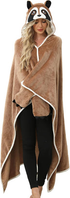 Wearable Hooded Blanket for Adults,Super Soft Warm Hoodie Wrap Plush Flannel Cloak Gifts for Women Men