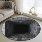 Round Area Rugs Collection 3 Ft, Optical Illusion Non-Slip Residential Carpet, Abstract 3D Black Grey Looks Like Holes Indoor Crawling Mats Doormat Runner Rugs Play Mat for Bedroom