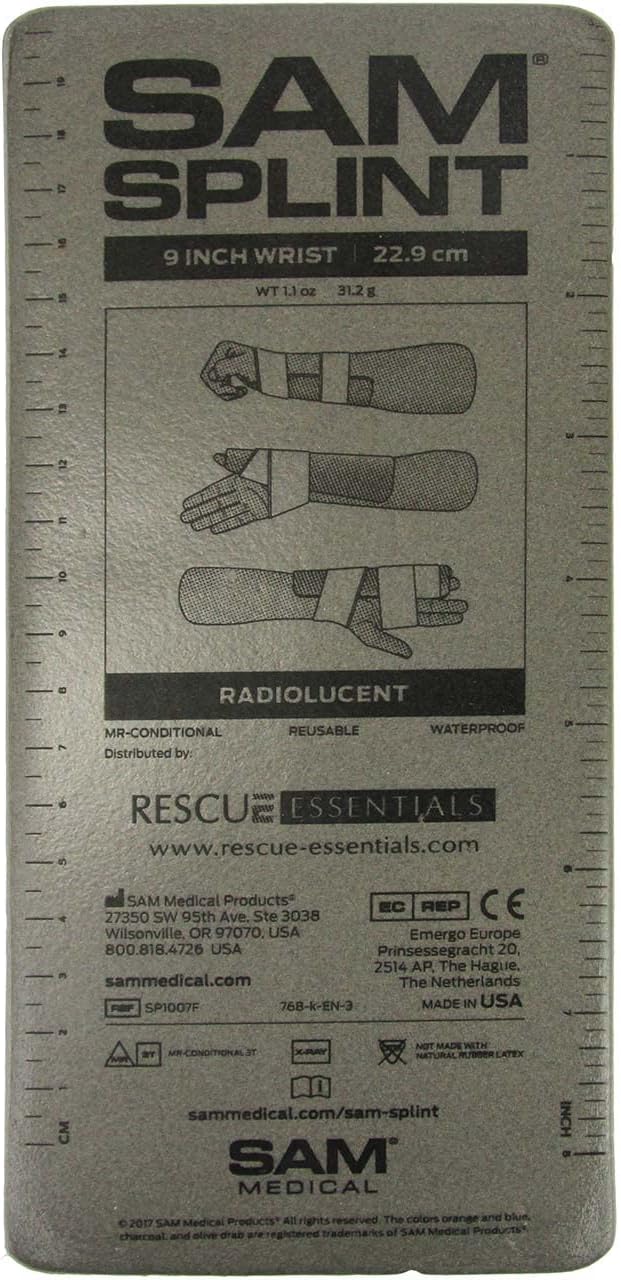SAM Medical SAM Splint Small Flat Fold 9" x 4.25" - Moldable Aluminum Foam Splint for Fractures, Sprains & Strains, Charcoal Gray - 1 Count