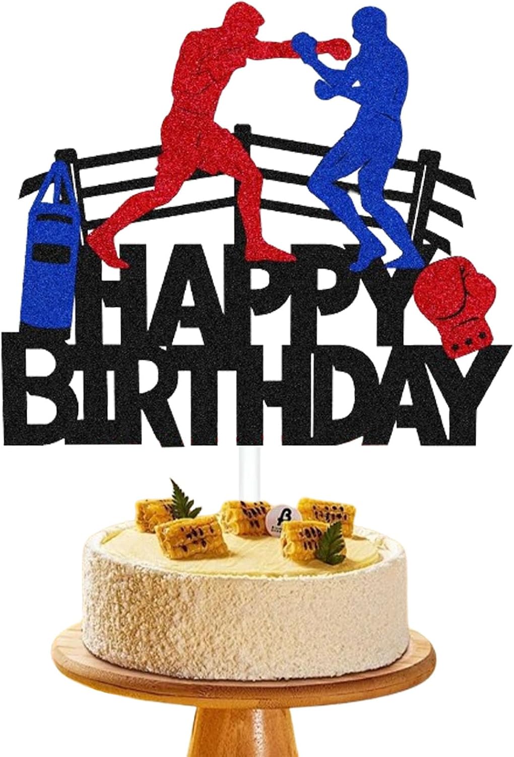 Boxing Happy Birthday Cake Topper, Boxing Gloves Themed Cake Decorations for Men, Boys, Girls or Kids Birthday Party Supplies