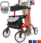 Vive Mobility Rollator Walker with Seat - Senior Easy Drive Folding Frame, Lightweight, Foldable, with Basket Support - Comfort Handles & Thick Backrest - Mobility Aid Accessories