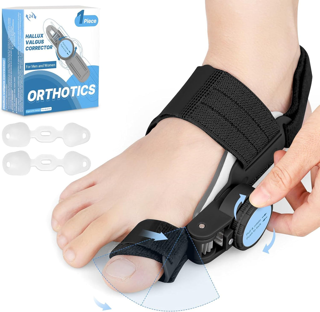 Bunion Corrector for Women Men: Big Toe Straightener Bunion Fix with Adjustable Knob-Orthopedic Bunions Splint Brace Toe Alignment Correction for Hallux Valgus Pain Relief Day/Night 1PCS (Black)