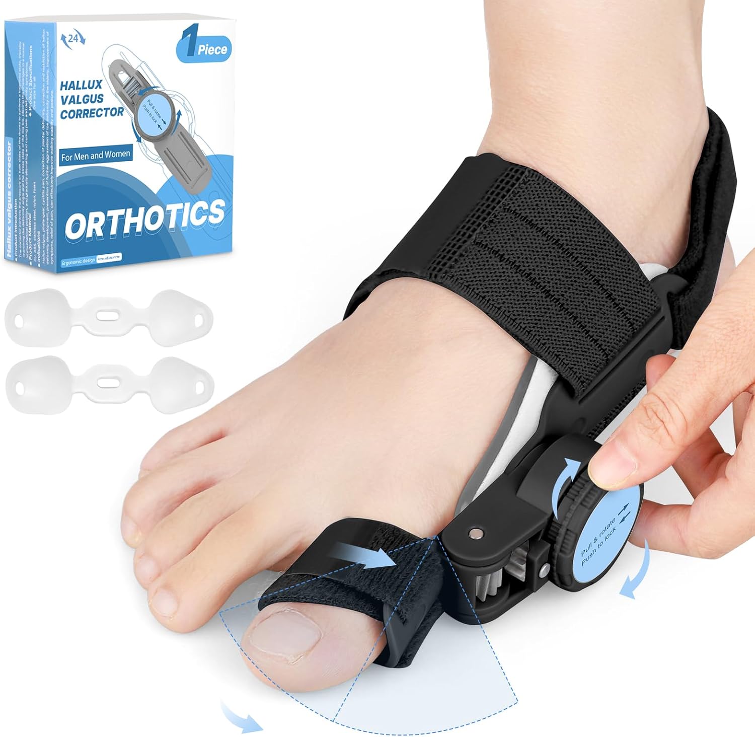 Bunion Corrector for Women Men: Big Toe Straightener Bunion Fix with Adjustable Knob-Orthopedic Bunions Splint Brace Toe Alignment Correction for Hallux Valgus Pain Relief Day/Night 1PCS (Black)